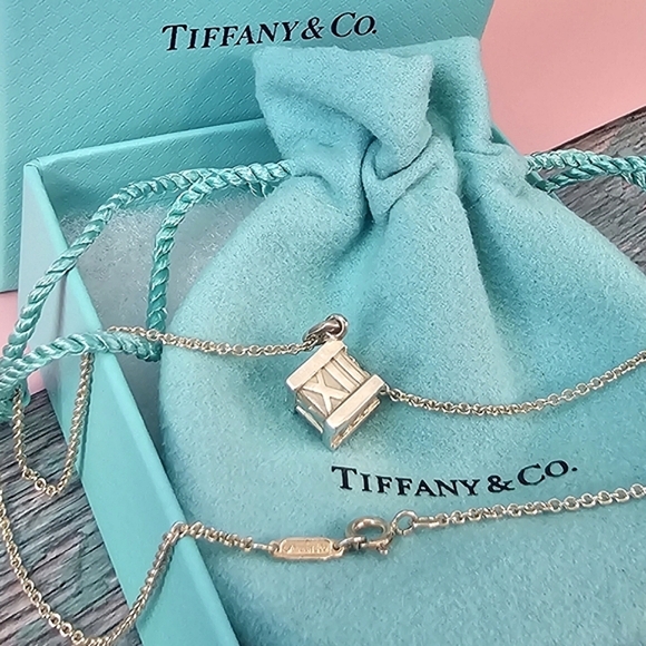 Tiffany & Co. Jewelry - Tiffany & Co. Atlas Cube Roman Numerals 925 Sterling Pendant Necklace VGUC